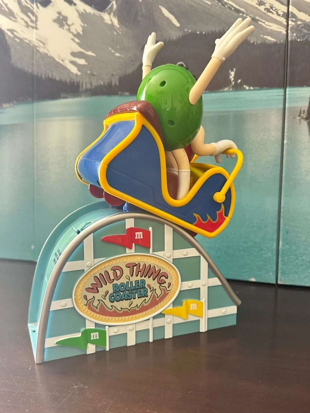 M&M's Wild Thing Roller Coaster Ride Dispenser Green Red MM Vtg Candy